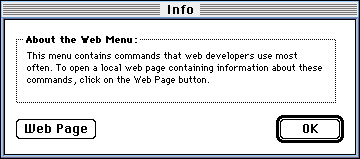 Picture of Info dialog for Frontier's Web Menu