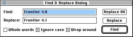 Frontier's Find & Replace Dialog