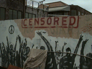 Old anti-censorship mural on a truck parked by the WELL offices 